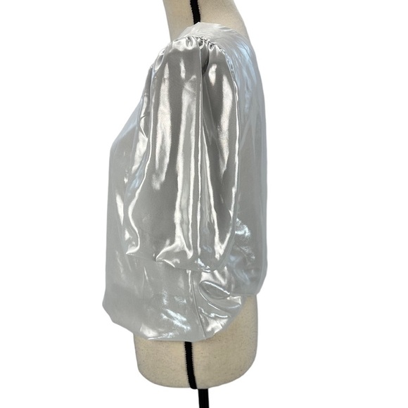 INC One Shoulder Short Puff Sleeve Blouse - Tuntex Silver - size Small - Picture 4 of 9